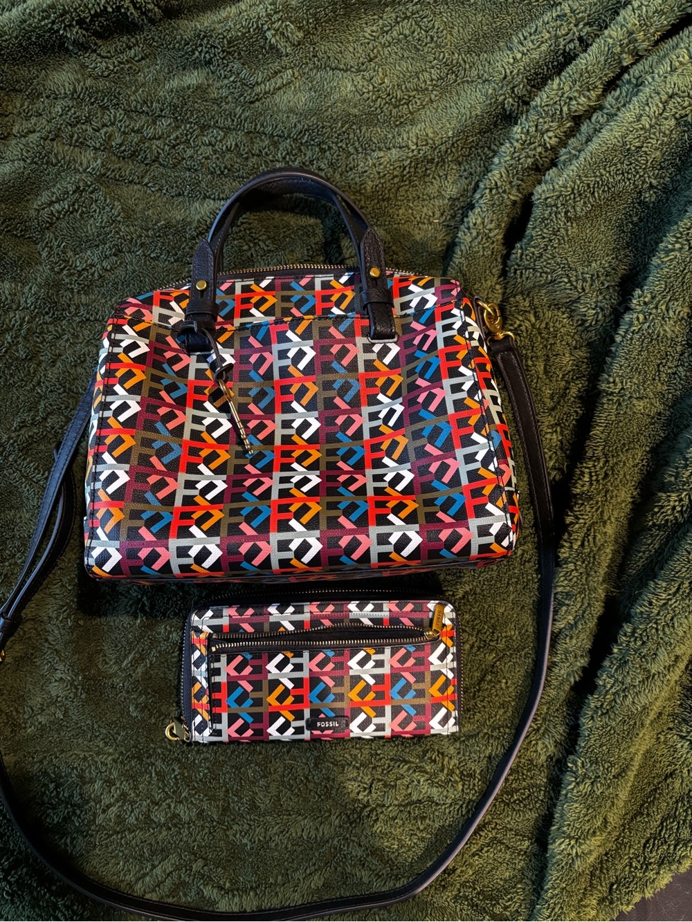 Fossil Multicolor Geo-Print Satchel with Matching Wallet